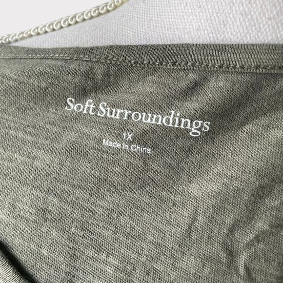 Soft Surroundings Winnie Dress Olive Green Linen Size 1X Short Sleeve Scoop - Picture 9 of 11